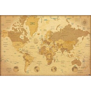 Plakát, Obraz - World Map - ES Vintage, (91.5 x 61 cm)
