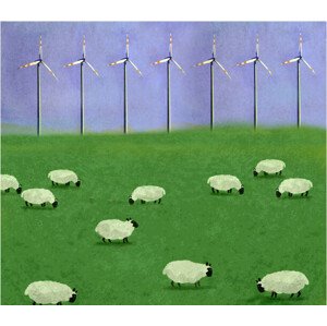 Ilustrace Illustration of flock of sheep grazing, Westend61, (40 x 35 cm)