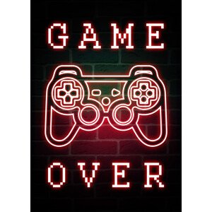 Umělecký tisk Game Over-Neon Gaming Quote, (30 x 40 cm)
